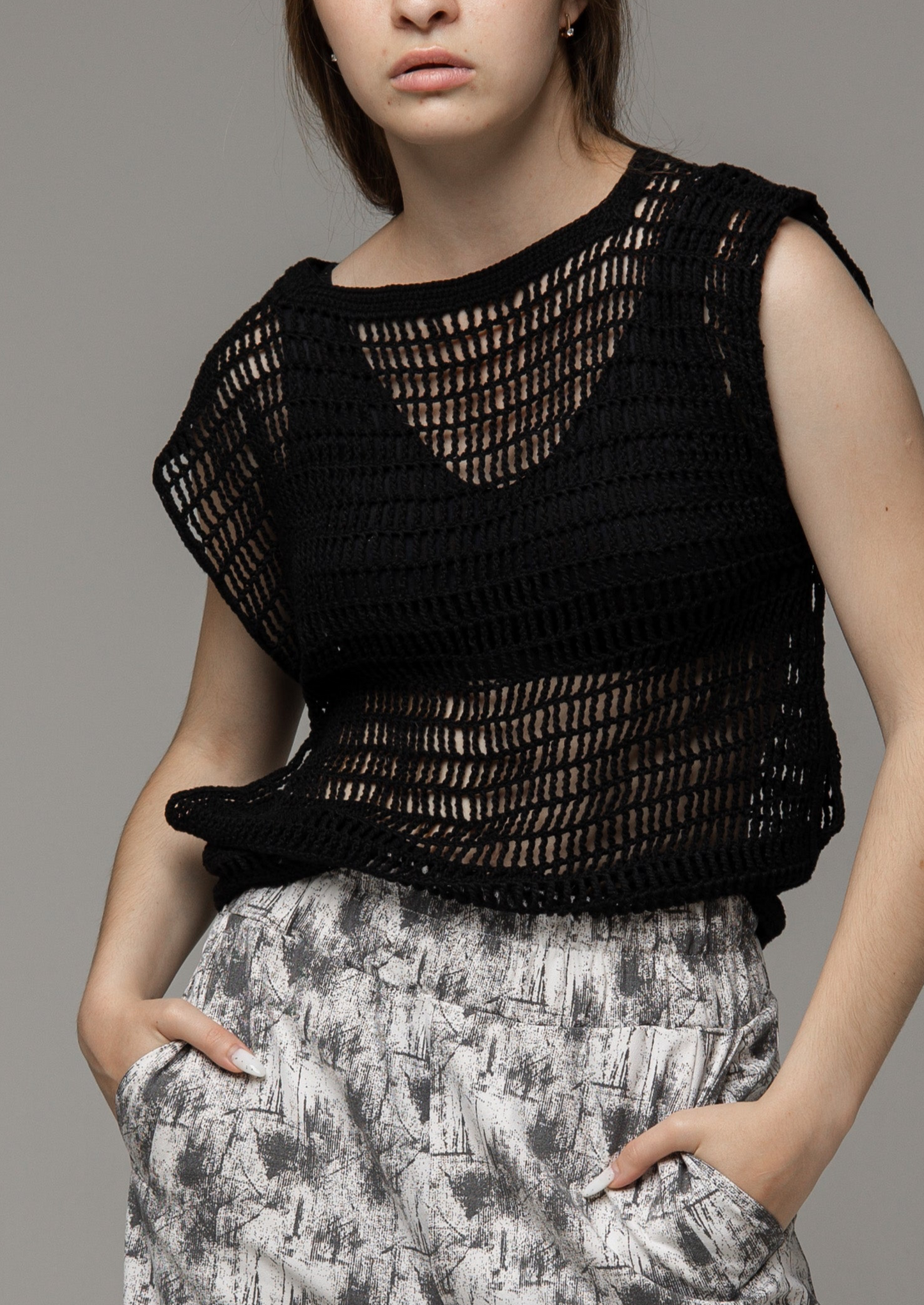 Black mesh cotton top