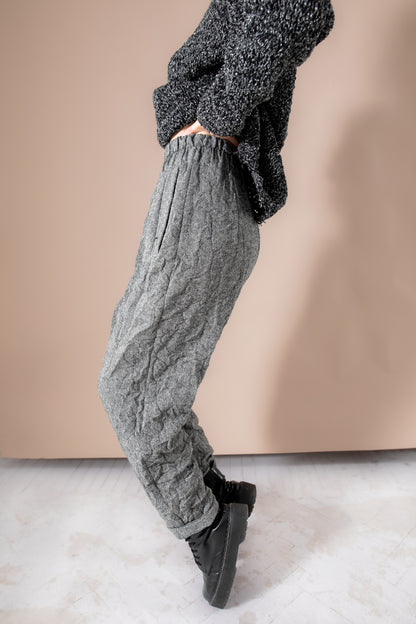 Gray crumpled tweed woolen trousers