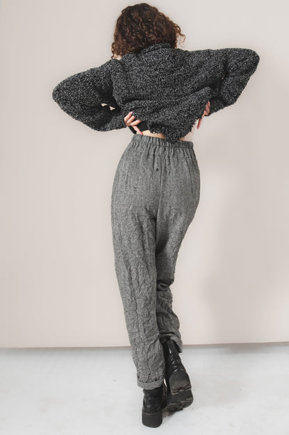 Gray crumpled tweed woolen trousers