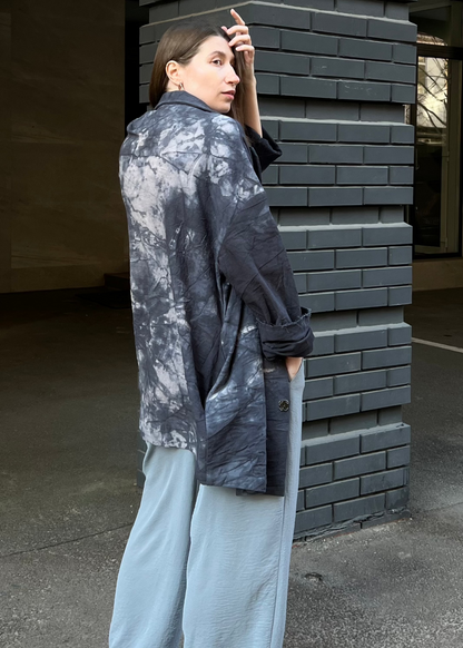 Oversize crumpled hand-dyed graphite jacket