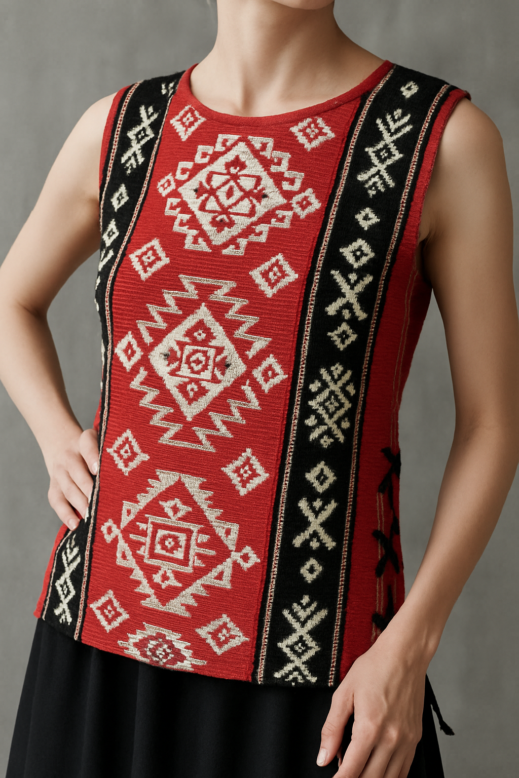 Red ethnic jacquard rope top
