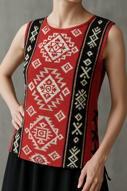Red ethnic jacquard rope top