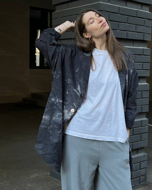 Oversize crumpled hand-dyed graphite jacket