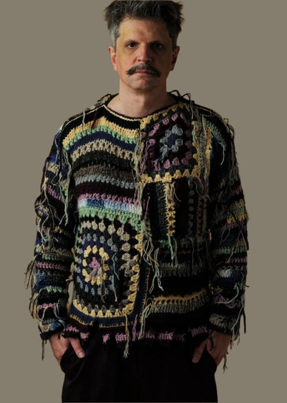 Men's sweater handcrafted Rasta thread fragments