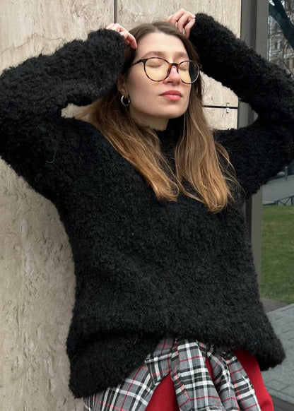 Dark brown voluminous woolen sweater One Size (3 lengths)