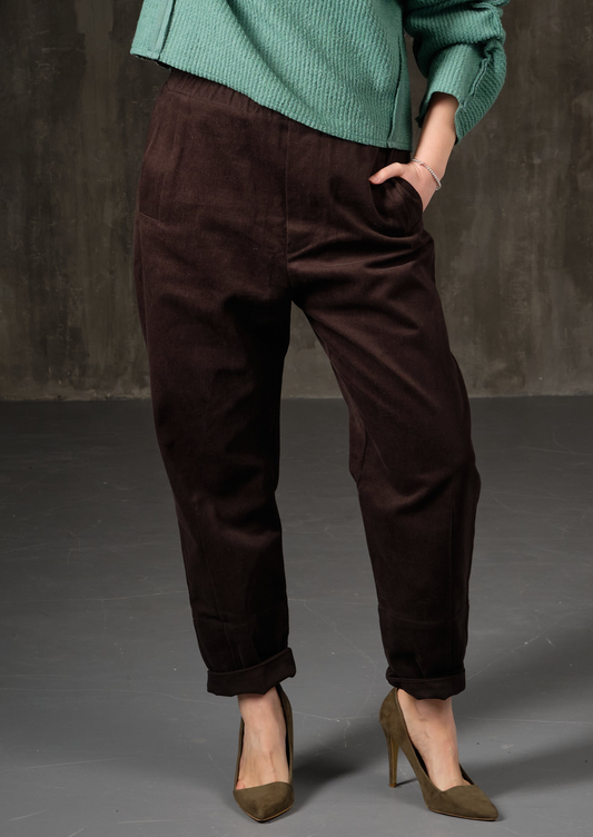 High-rise cotton deep brown  pants