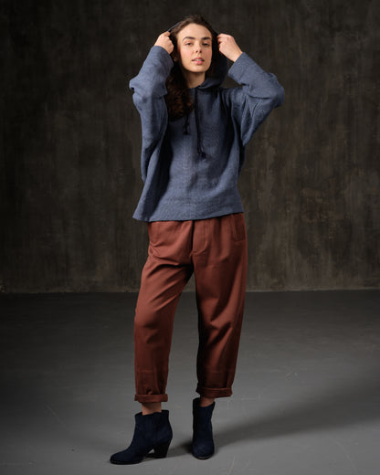 High-rise cotton black color pants cinnamon color