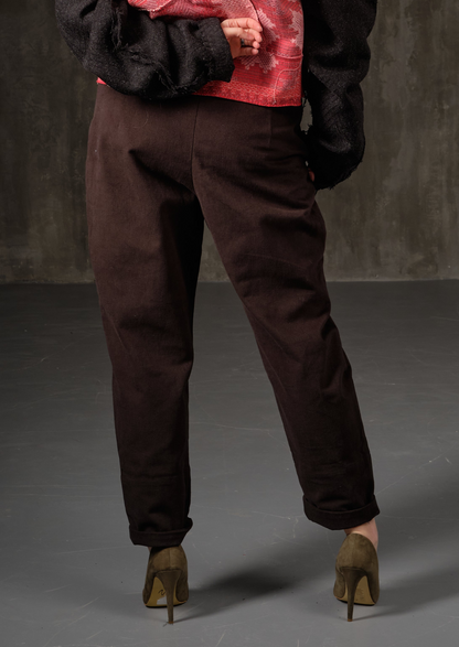 High-rise cotton deep brown  pants