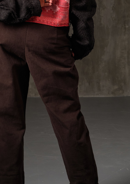 High-rise cotton deep brown  pants