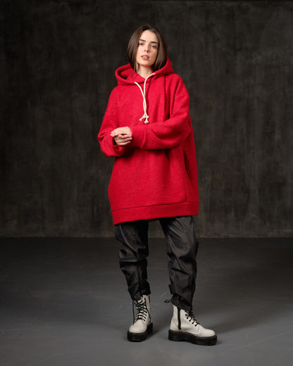 Hoodie woolen red long