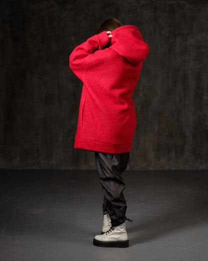 Hoodie woolen red long