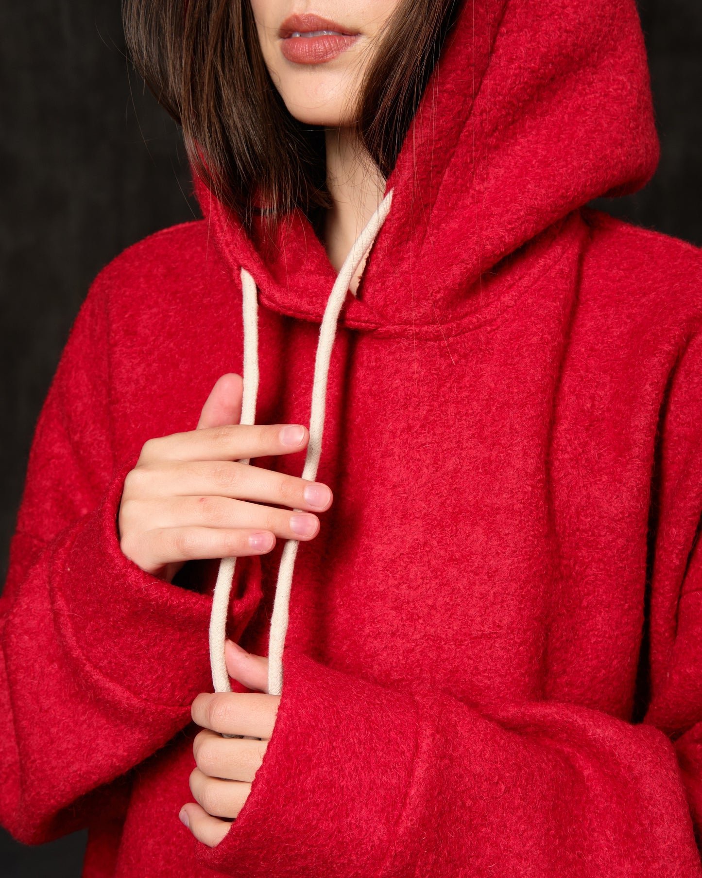 Hoodie woolen red long