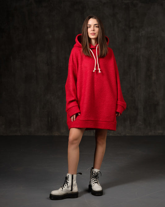 Hoodie woolen red long