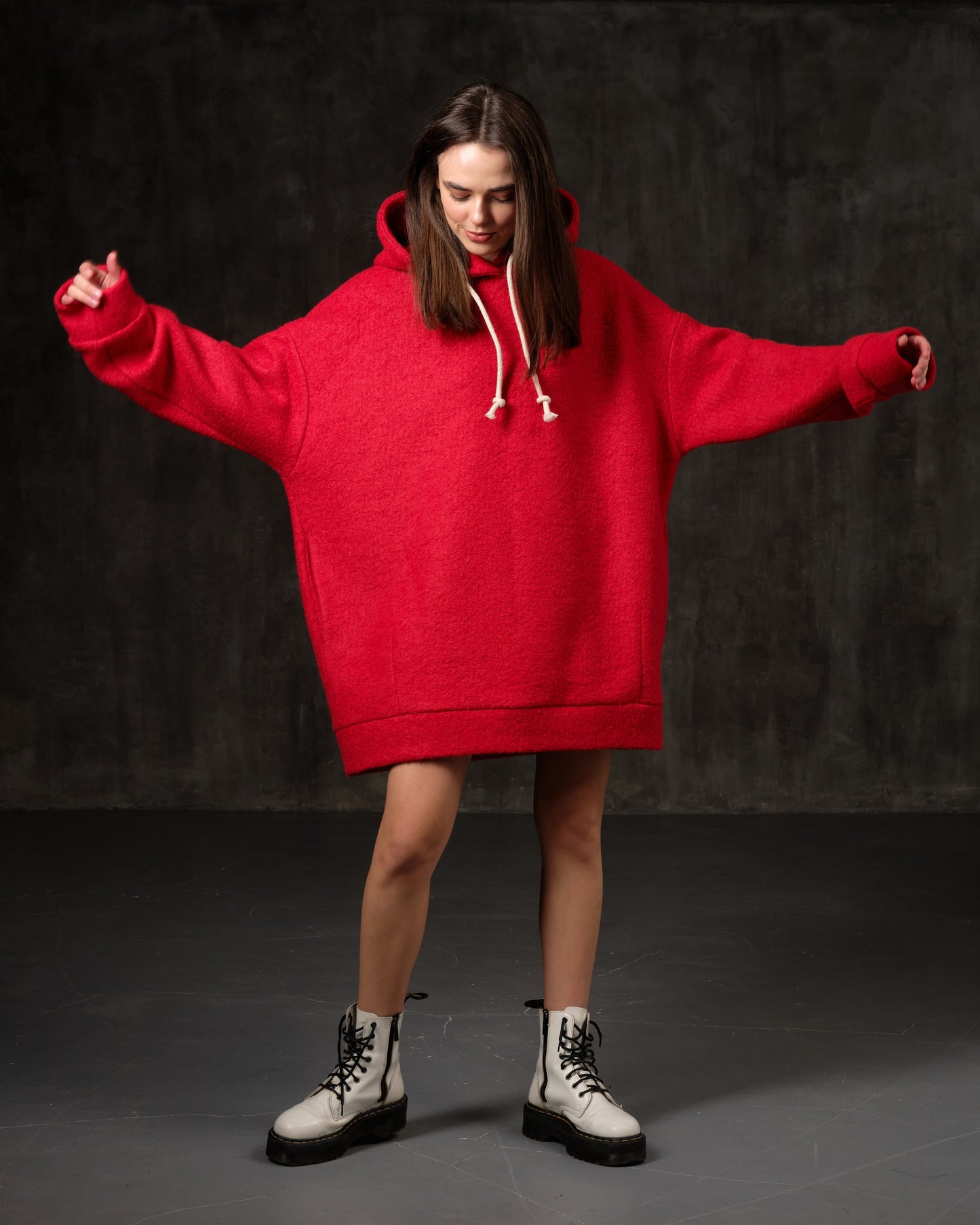 Hoodie woolen red long