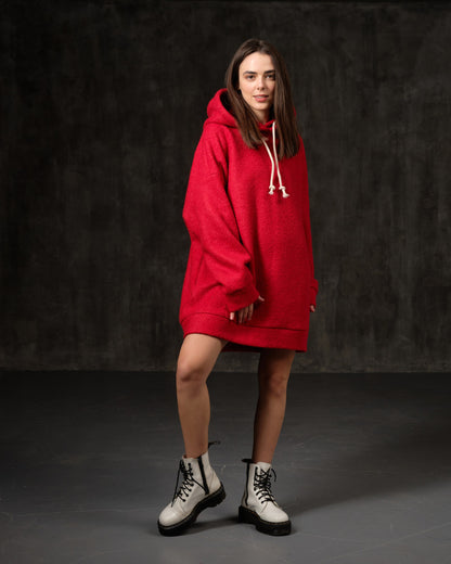 Hoodie woolen red long