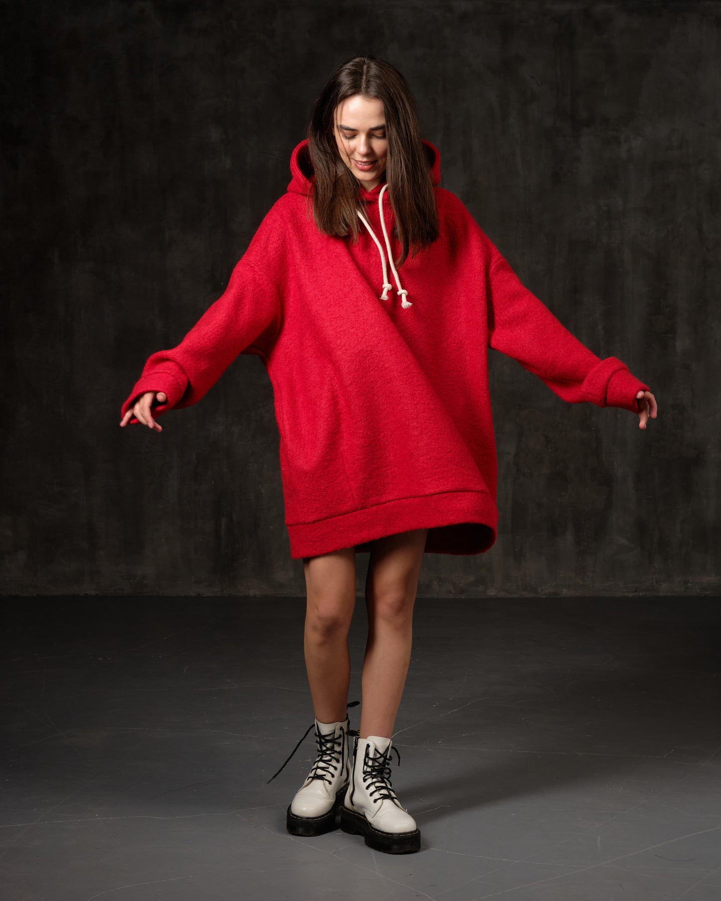 Hoodie woolen red long