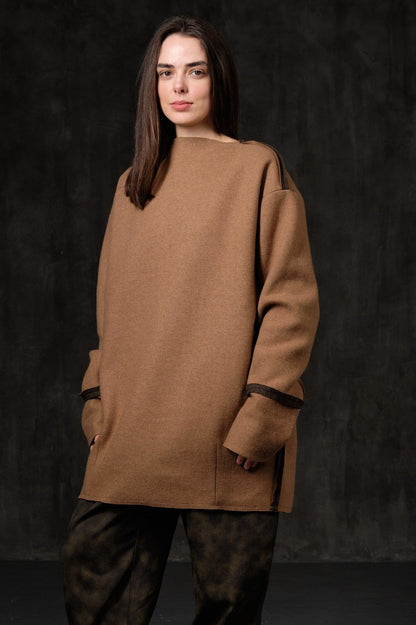 Sweater textile wool khaki - sand