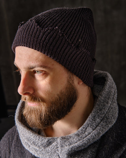 Blue-black ragged cotton rep hat