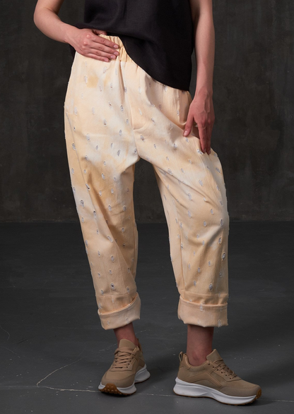 High-rise cotton sand color pants