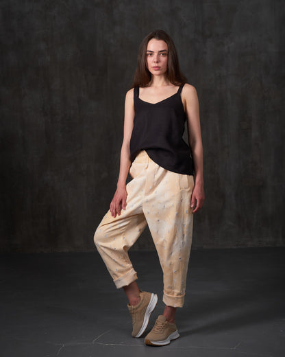 High-rise cotton sand color pants