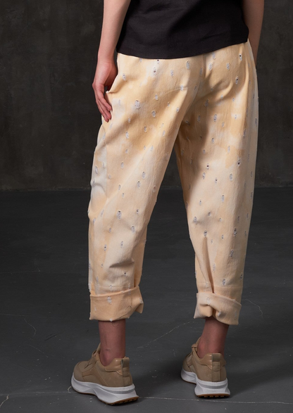 High-rise cotton sand color pants