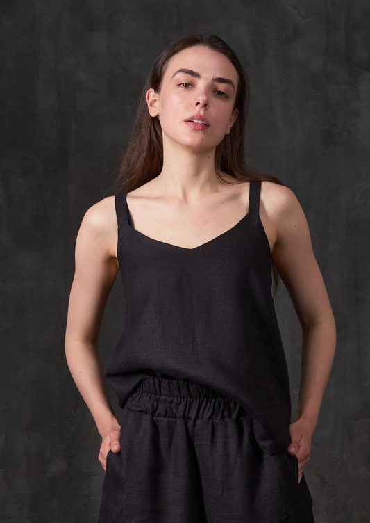 Black wide straps linen top