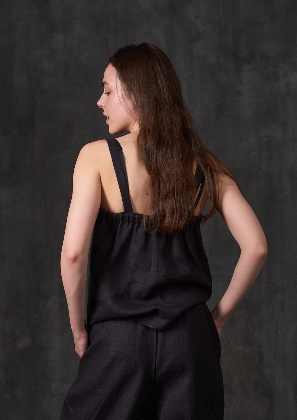 Black wide straps linen top