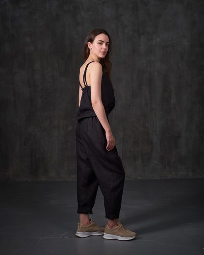 Black wide straps linen top