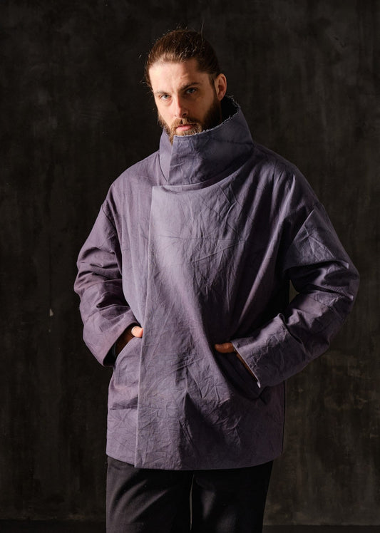Hand-dyed gray cotton coat-jacket
