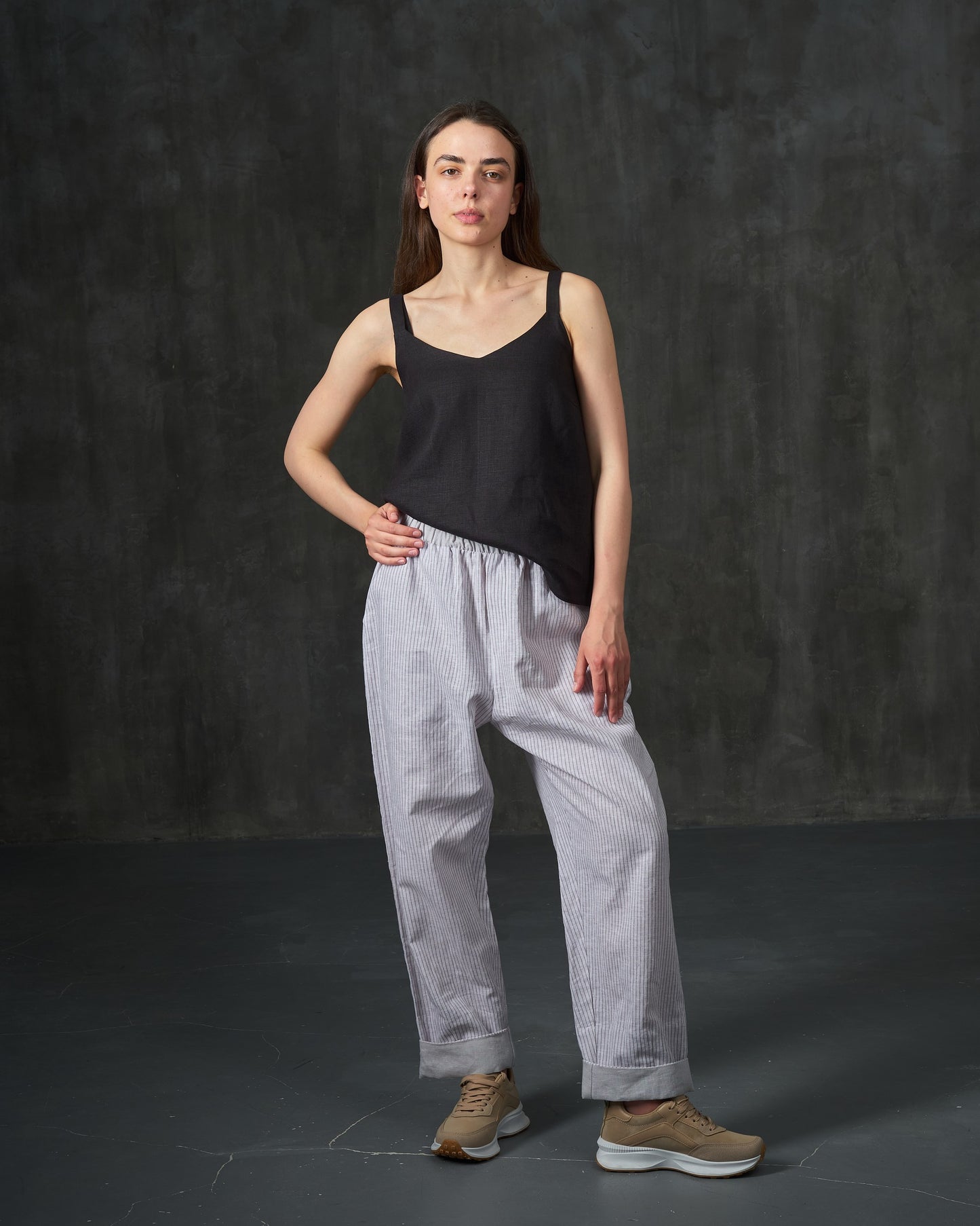 Black wide straps linen top