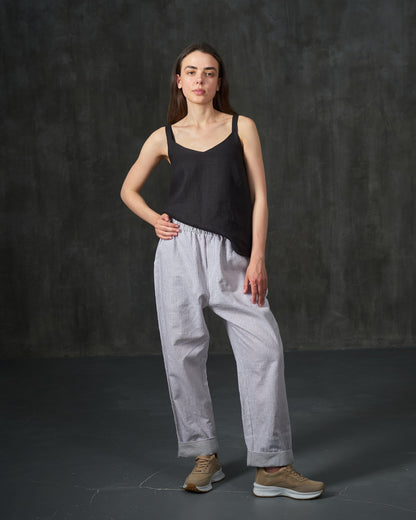 Black wide straps linen top