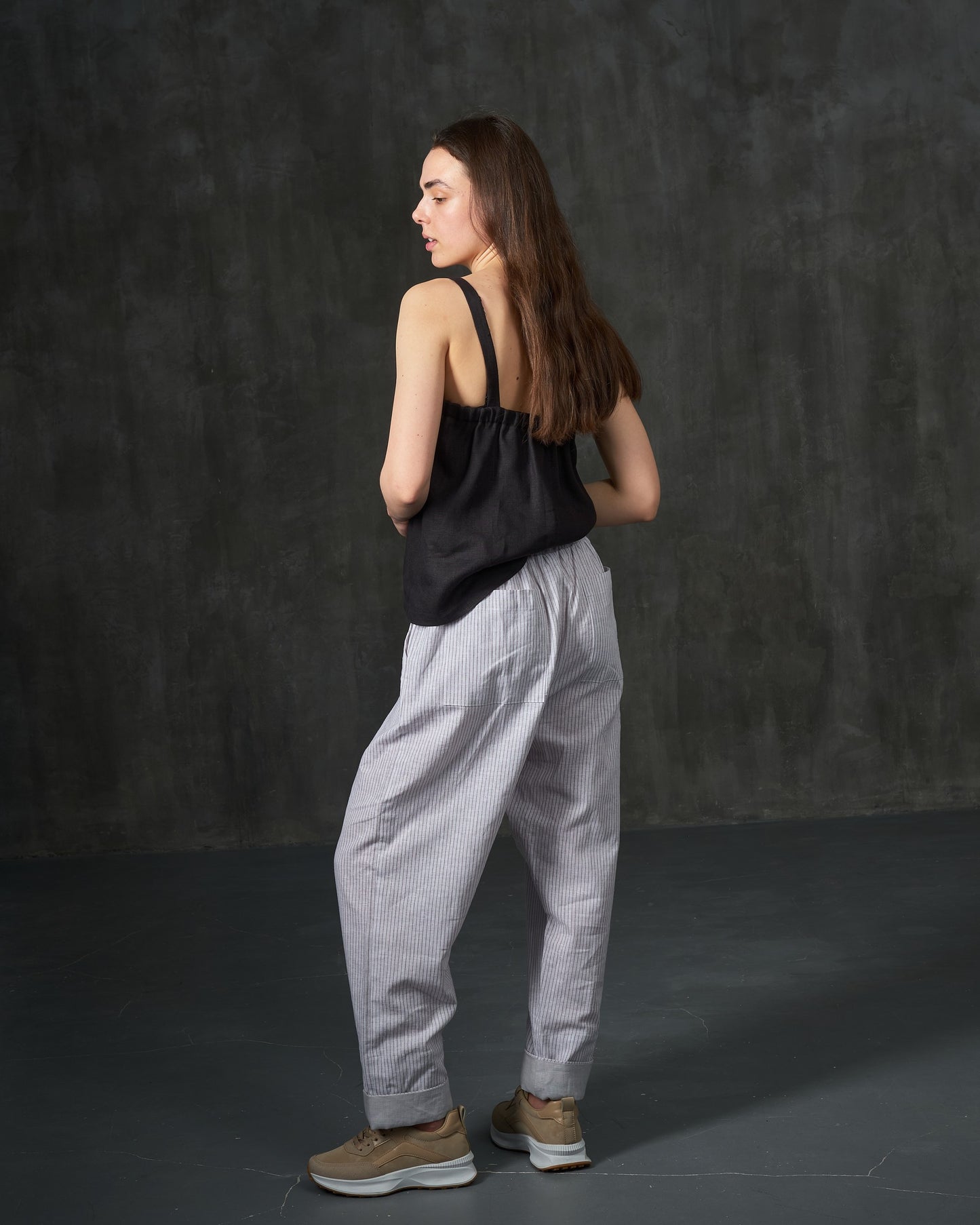 Black wide straps linen top