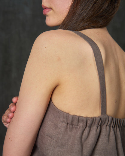 Gray/brown wide straps linen top