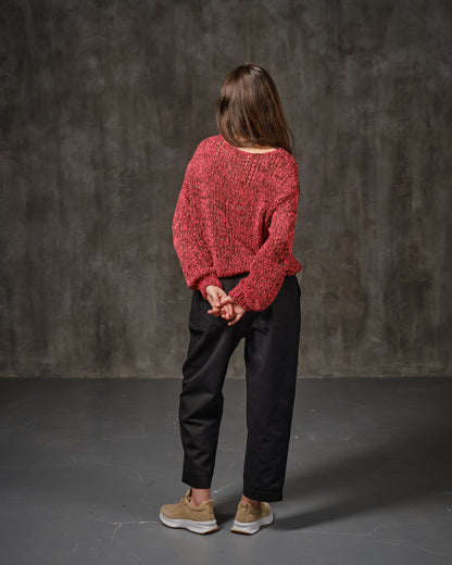 Linen sweater handcrafted red melange