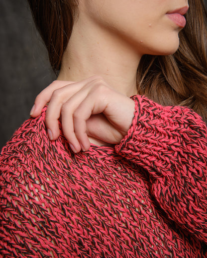 Linen sweater handcrafted red melange