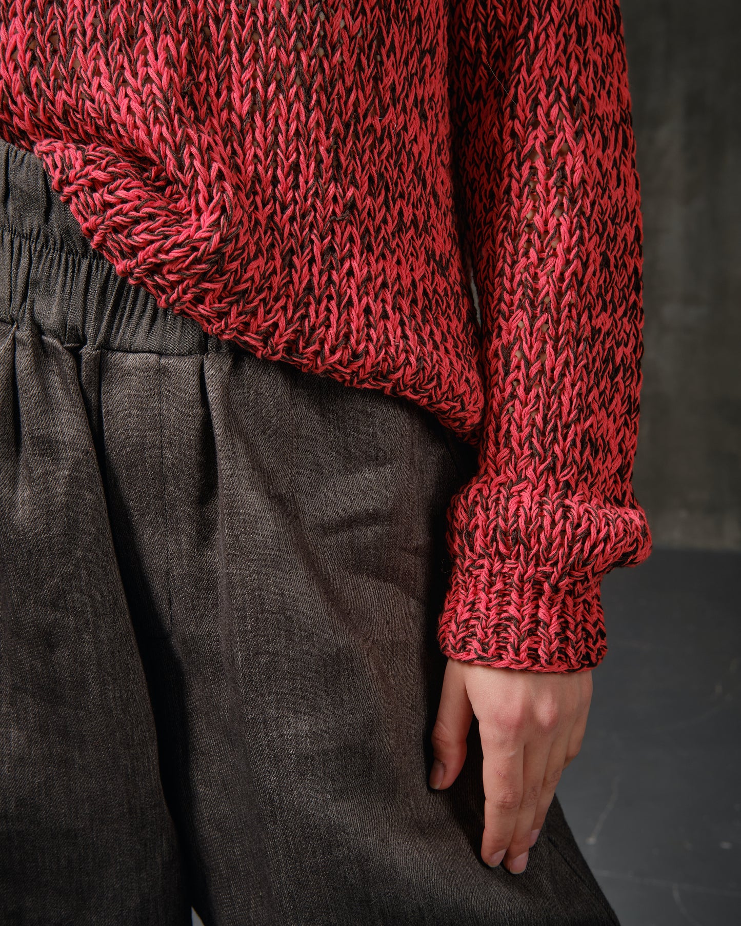 Linen sweater handcrafted red melange