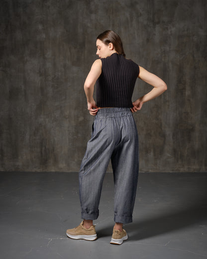 High-rise linen tapered bright blue pants