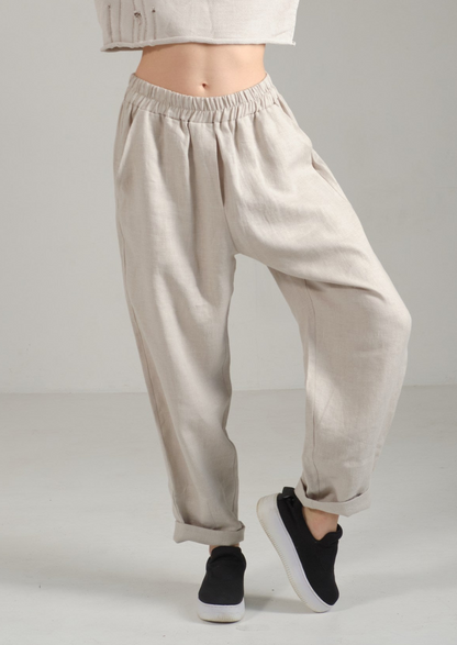 Wight striped boyfriend pants