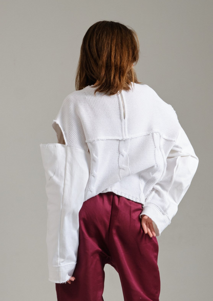 Shirt jeans reworked denim + knit white