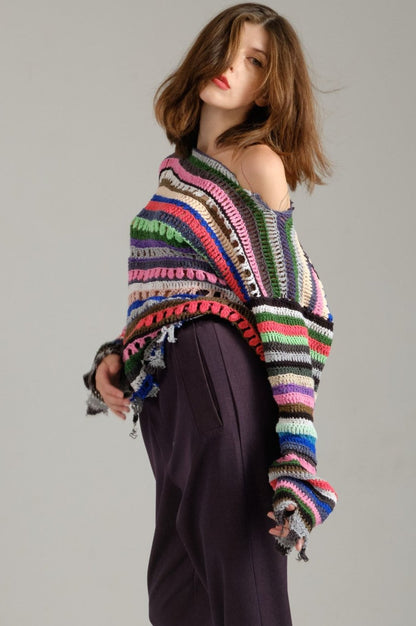 Hand-knitted cotton rasta fragment sweater