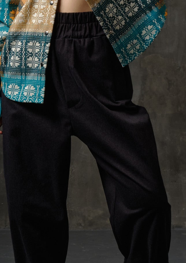 High-rise cotton black color pants