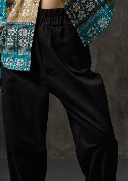 High-rise cotton black color pants