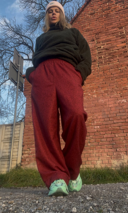 Червоні вовняні беггі штани 78% вовни