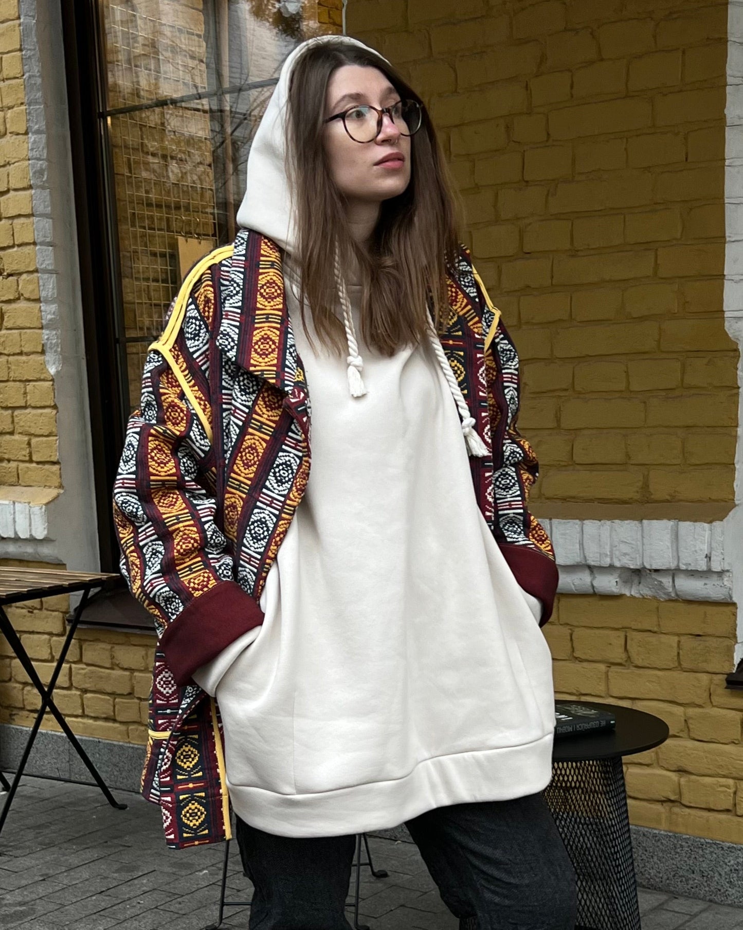 Cotton jacquard coat made of vintage fabric