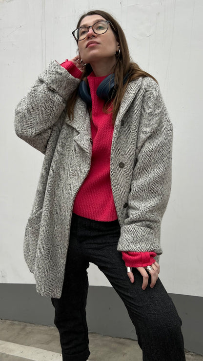 Unisex wool coat blue tweed