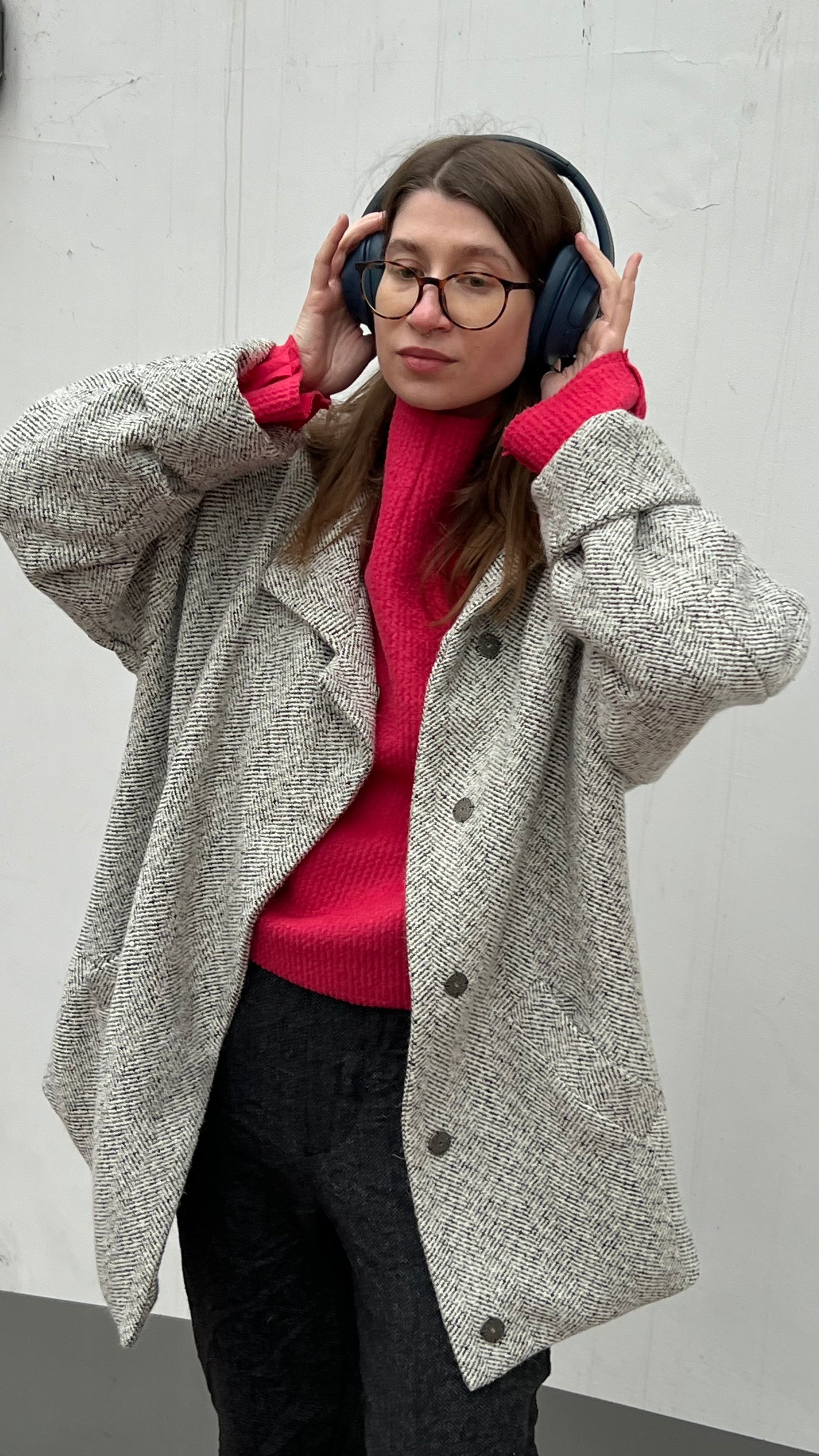 Unisex wool coat blue tweed