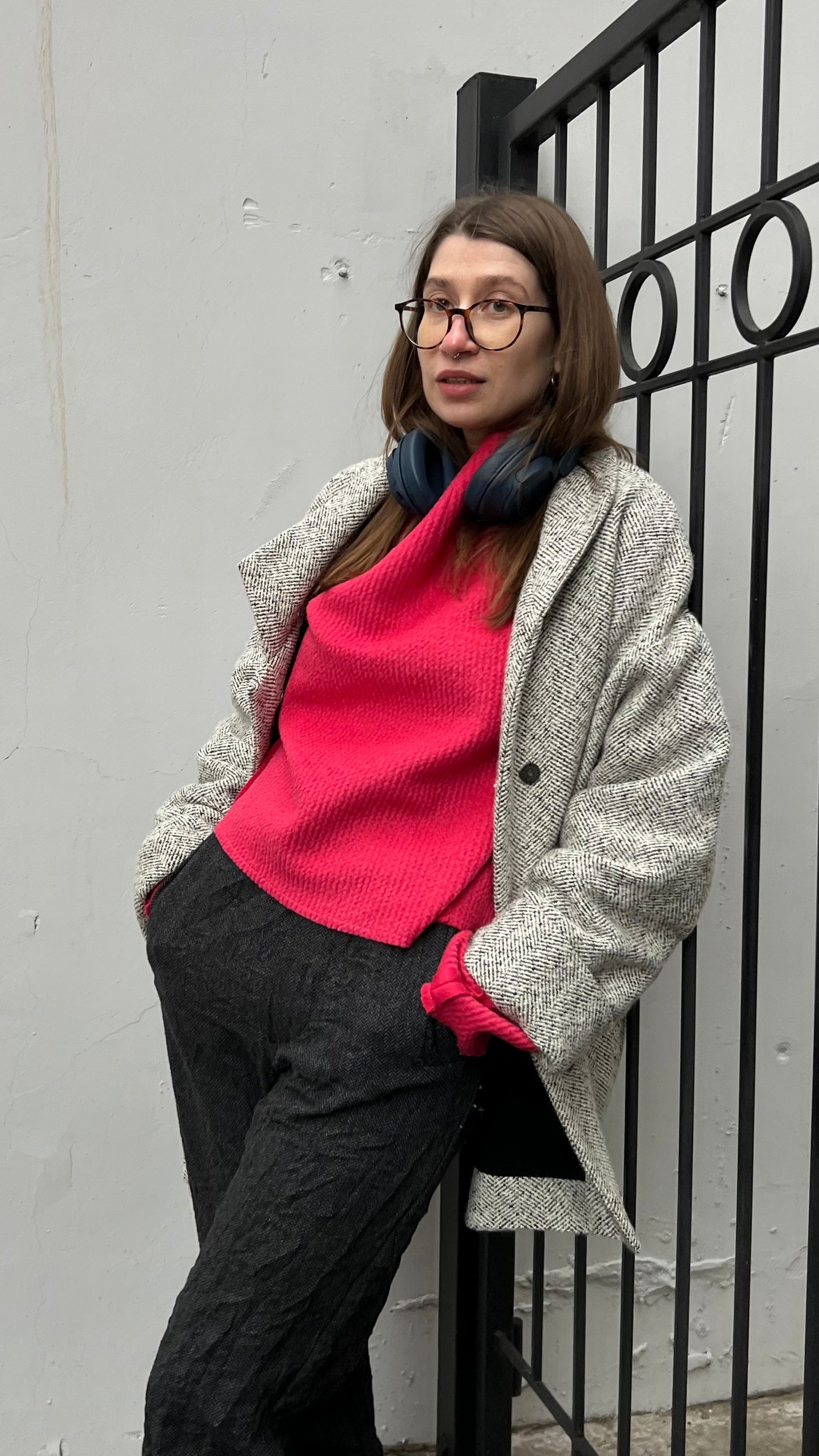 Unisex wool coat blue tweed