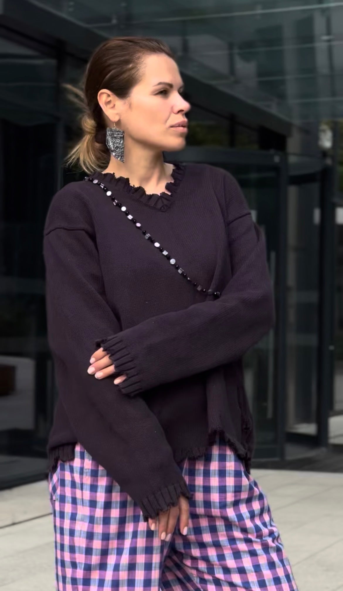 Светр recycling бавовняний синьо-фіолетовий