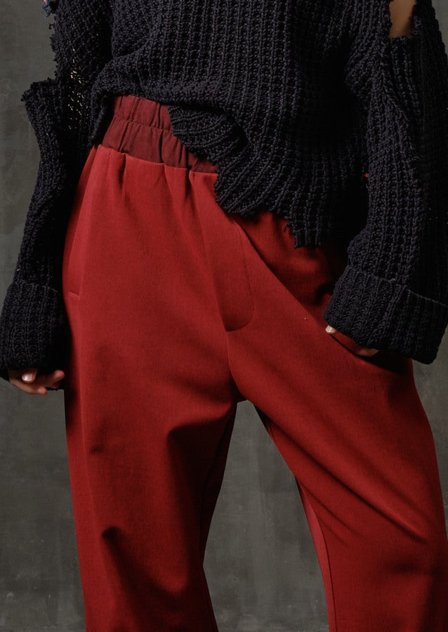 High-rise elastic jeans tapered red pants