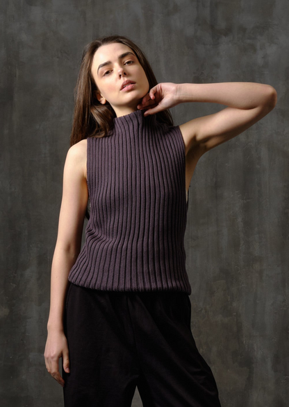 American top knitted elastic cotton graphite